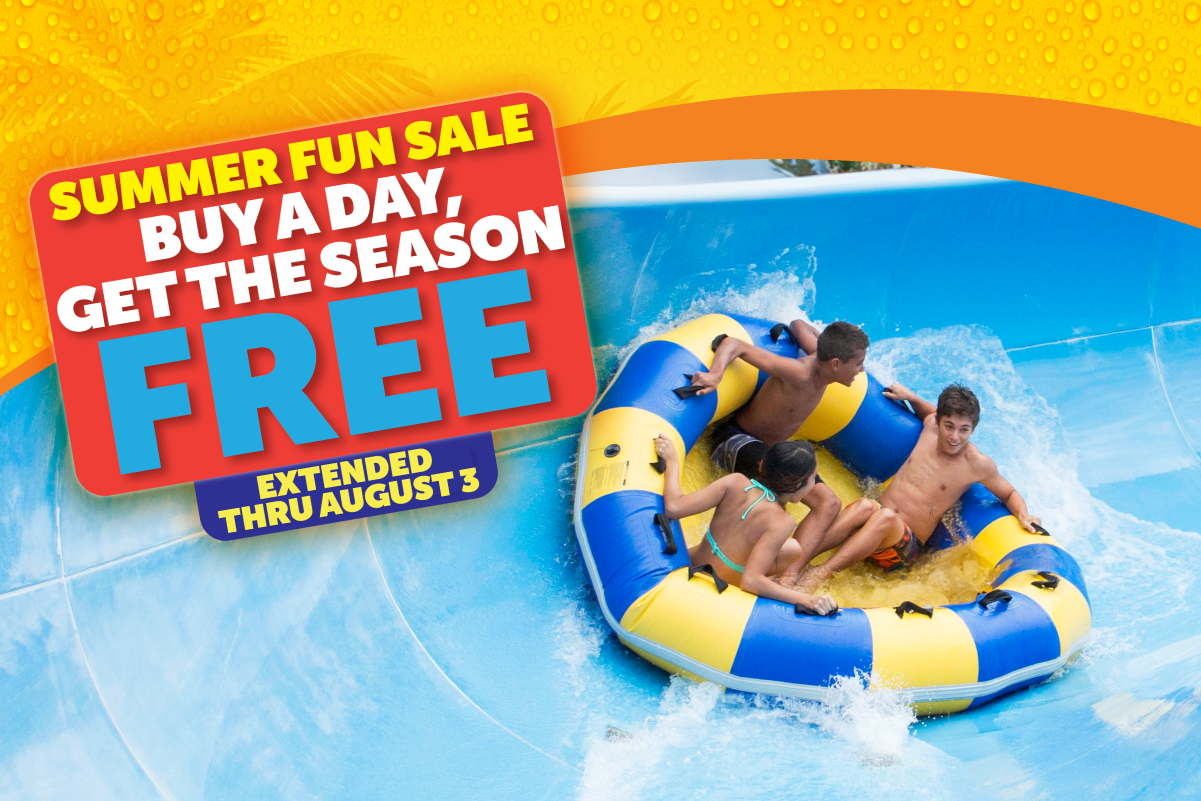 Lets go all season on a yellow background with Unlimited Visits Free Parking and Free Friend Benefits called out on a Gold Season pass card graphic with $99.99 price