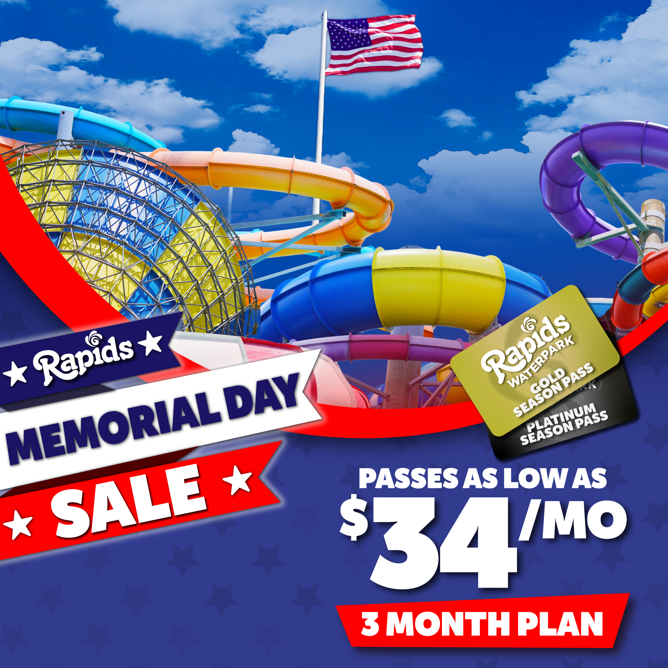 Memorial Day Sale_Memorial Day Weekend Military Post Memorial Day Season Pass Sale GFX red, white, and blue